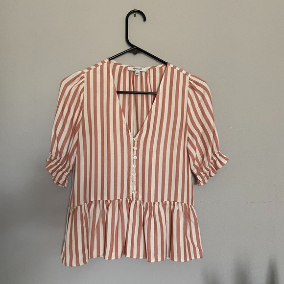 MADEWELL Striped Peplum Button Top XXS (fits S!) - Picture 4 of 9